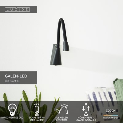 Lucide GALEN-LED - Bettlampe / Wandleuchte - LED - 1x3W 3000K - Schwarz
